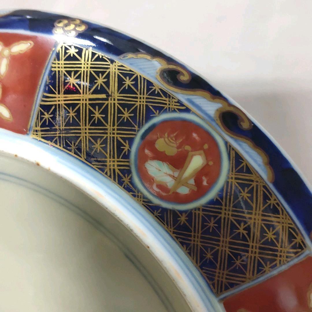 Koimari ware round crest plate gold brocade Edo period paulownia box