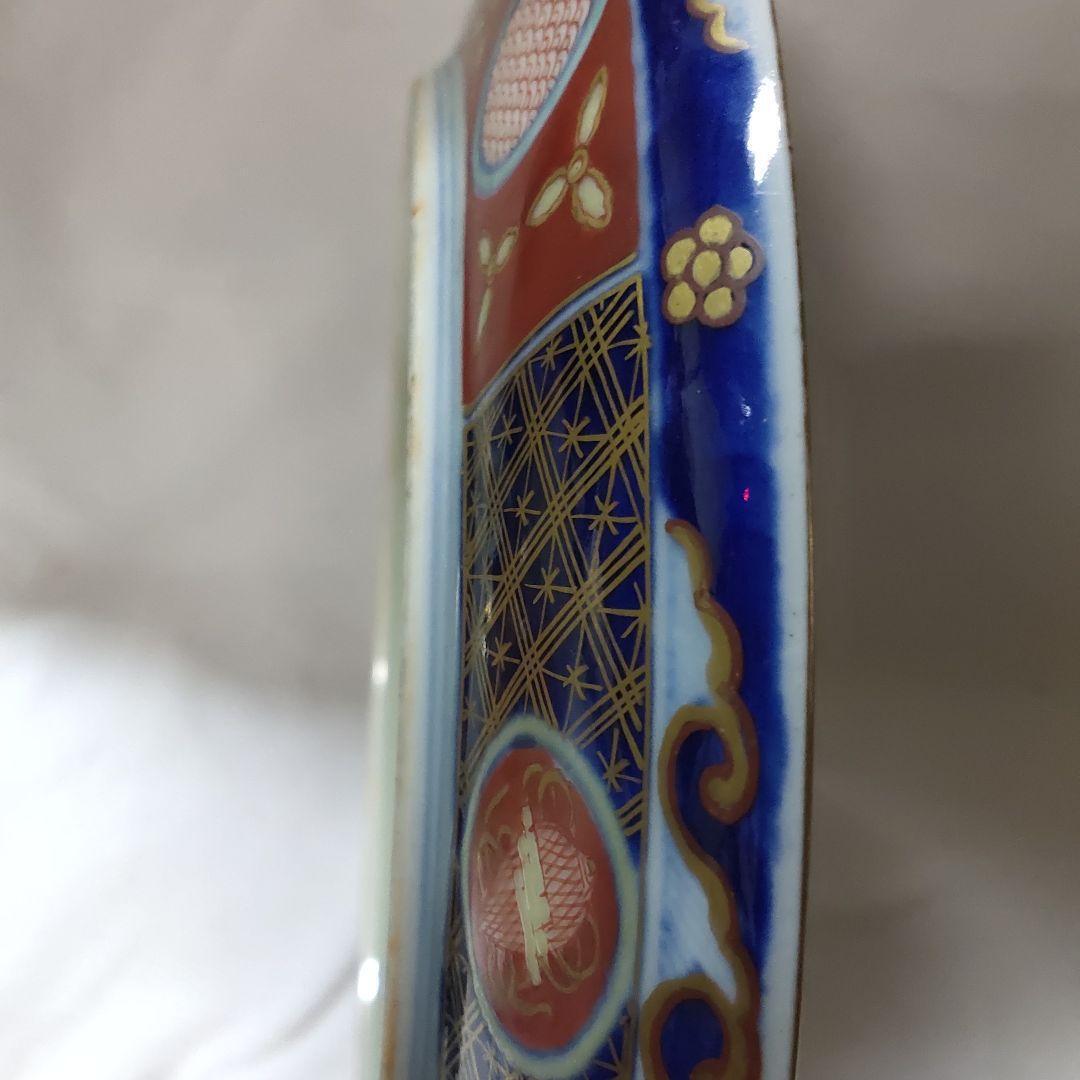 Koimari ware round crest plate gold brocade Edo period paulownia box