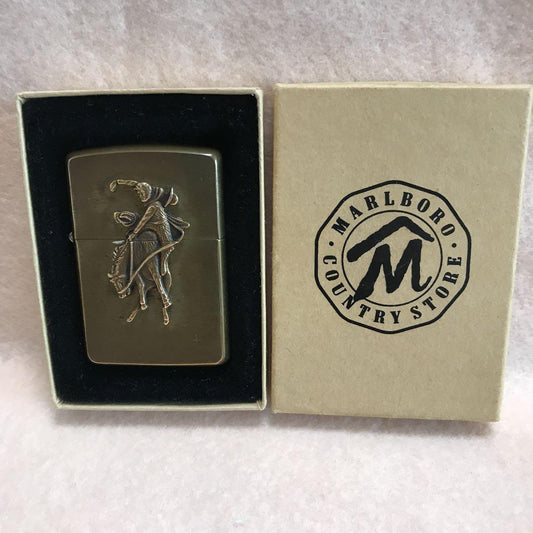 As is For Parts Zippo 1994 Marlboro Cowboy Rodeo Lighter Brass
