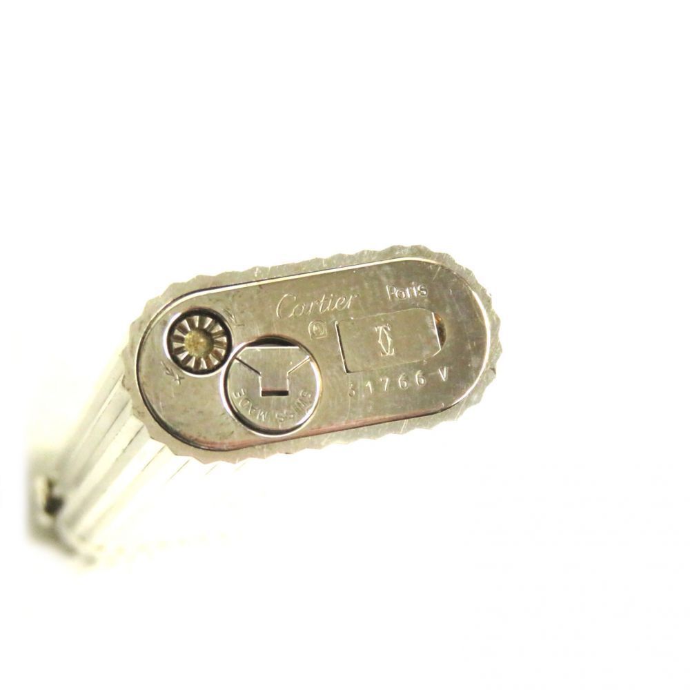 As is For Parts Cartier Stripe 1P Sapphire Oval Roller Type Gas Lighter Silver