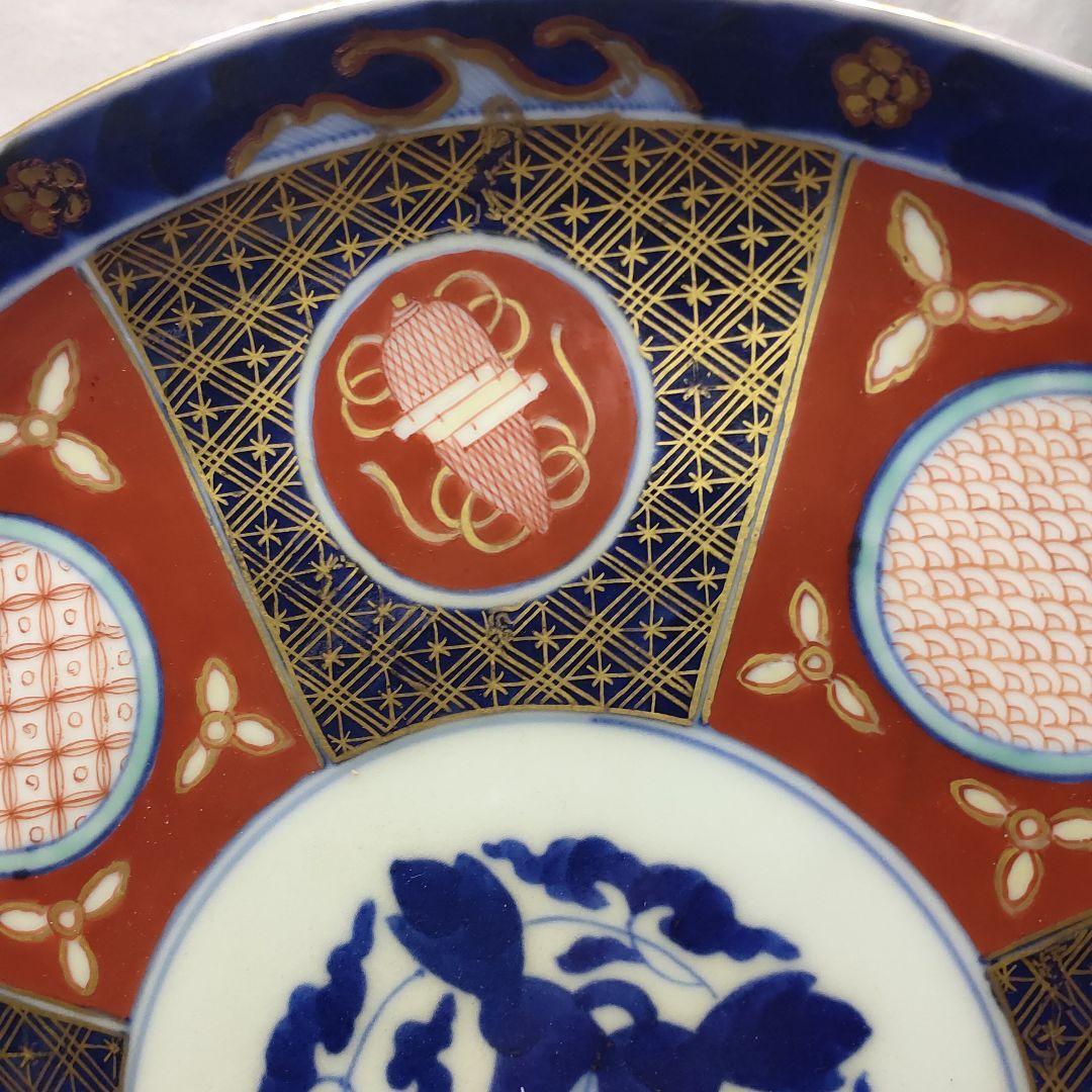 Koimari ware round crest plate gold brocade Edo period paulownia box