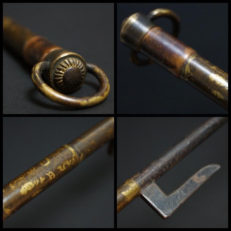 Edo Jitte iron pentagonal bar brass old pine pattern copper Karakusa