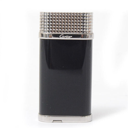 As is For Parts Cartier Godron Gas Lighter Black Lacquer Diamond Head Silver