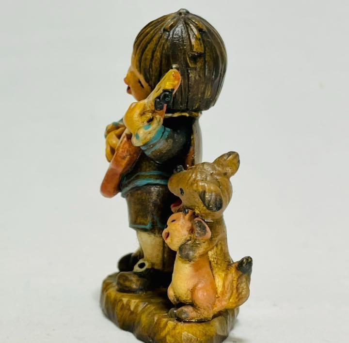 ANRI Wood Carving Doll Ferrandis Guitar Boys and Animals Height 7.7cm