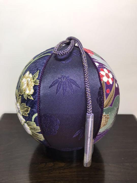 Temari Interior decoration  gift Silver crane x peony on purple background