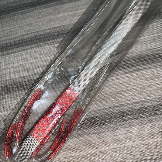 Unused pure silk Saga Nishiki obijime silver with peach red silver pink