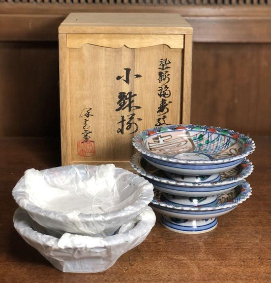Yasuo Tamayama kiln, Yasuo Tamaki, dyed Fukujumon, small bowls