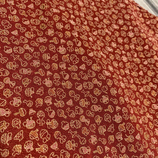Pure silk Chirimen Kimono Hagire Approx. 33 x 115 Red Enji Komon