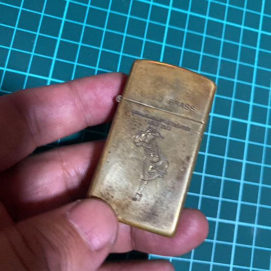 As is for parts ZIPPO lighter slim solid brass commemo oil lighter