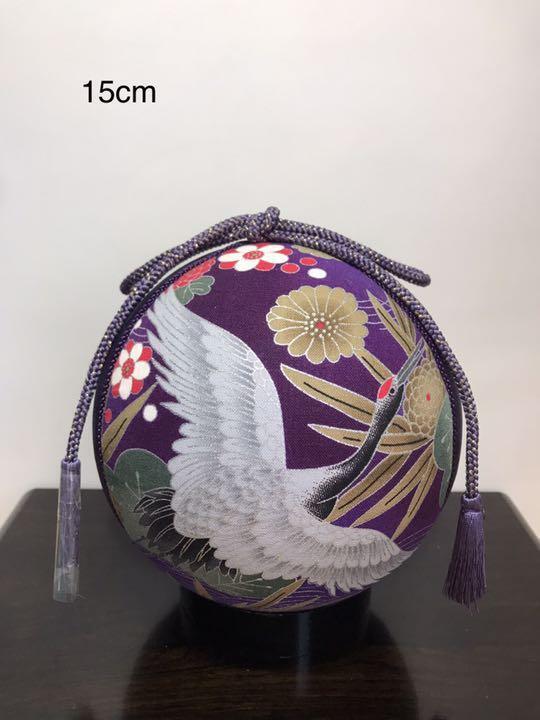 Temari Interior decoration Silver crane x peony on purple background