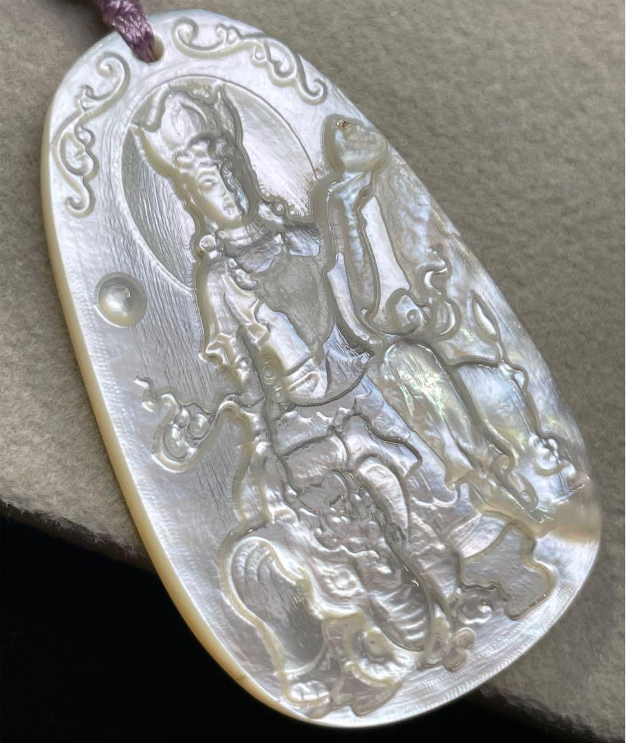 White Pearl Shell Fugen Bosatsu Precise Sculpture Necklace
