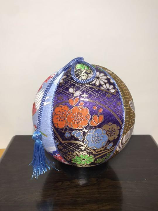 Temari  Interior decoration  gift  Light blue crane x Kotobuki purple navy plum