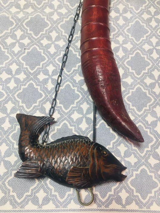 Jizai Kagi bamboo wood carving craft Irori Japanese Antique