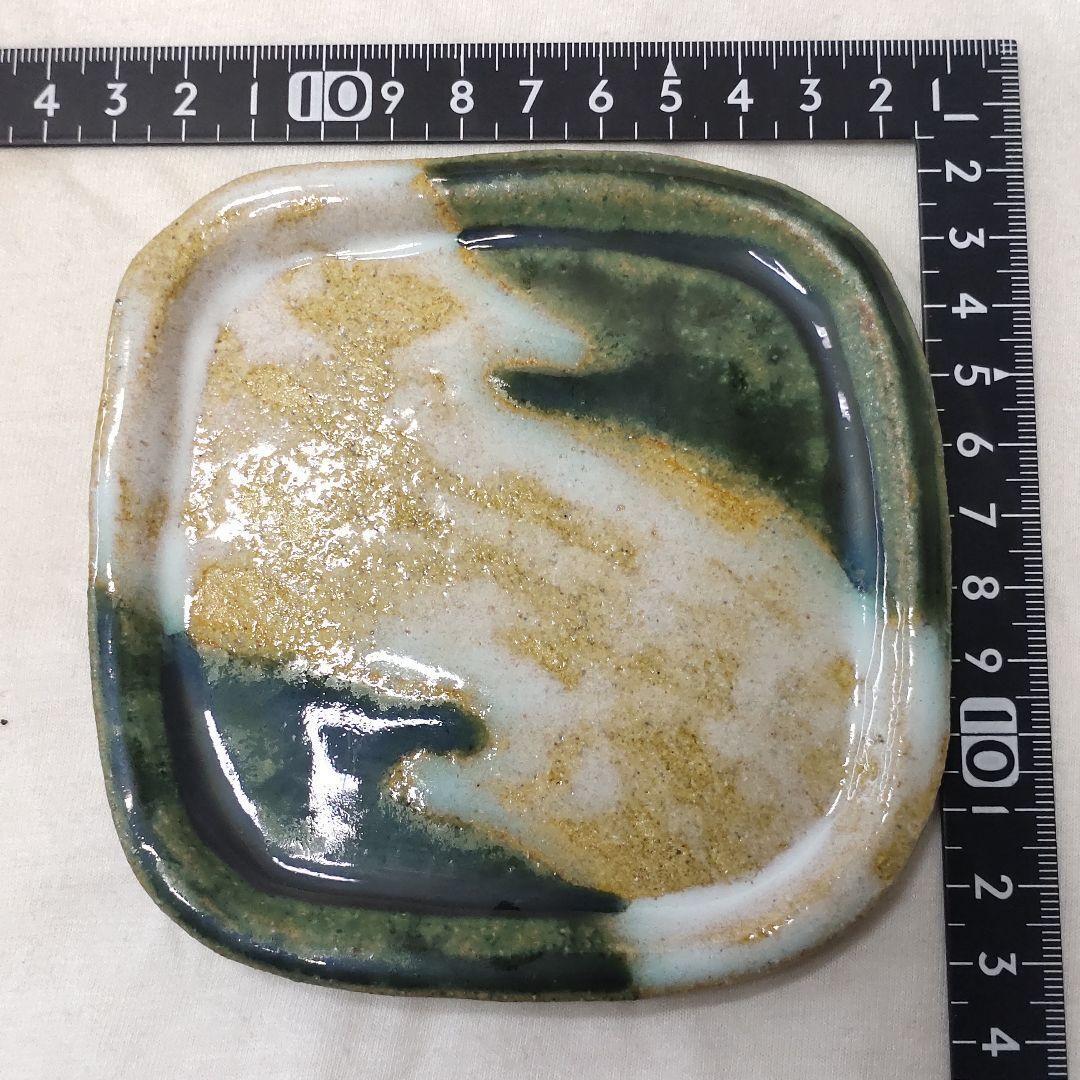 Ohi-yaki plate Choraku-zukuri box Oribe glaze