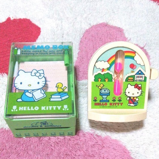 Showa Retro Kitty Memo Box, Hourglass Set