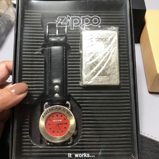 As is For Parts Zippo lighter watch set with case red dial leather