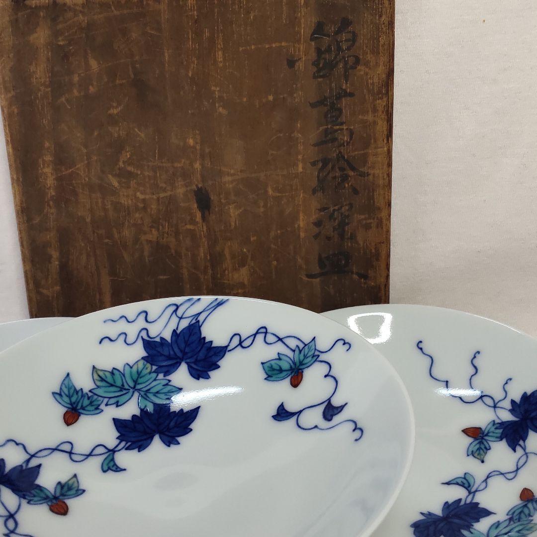 Imaizumi Imaemon 5 deep plates Nishiki Tsutae Co-box Hand-painted
