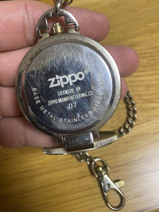 As is For Parts ZIPPO pocket watch chain silver metal stainless analog
