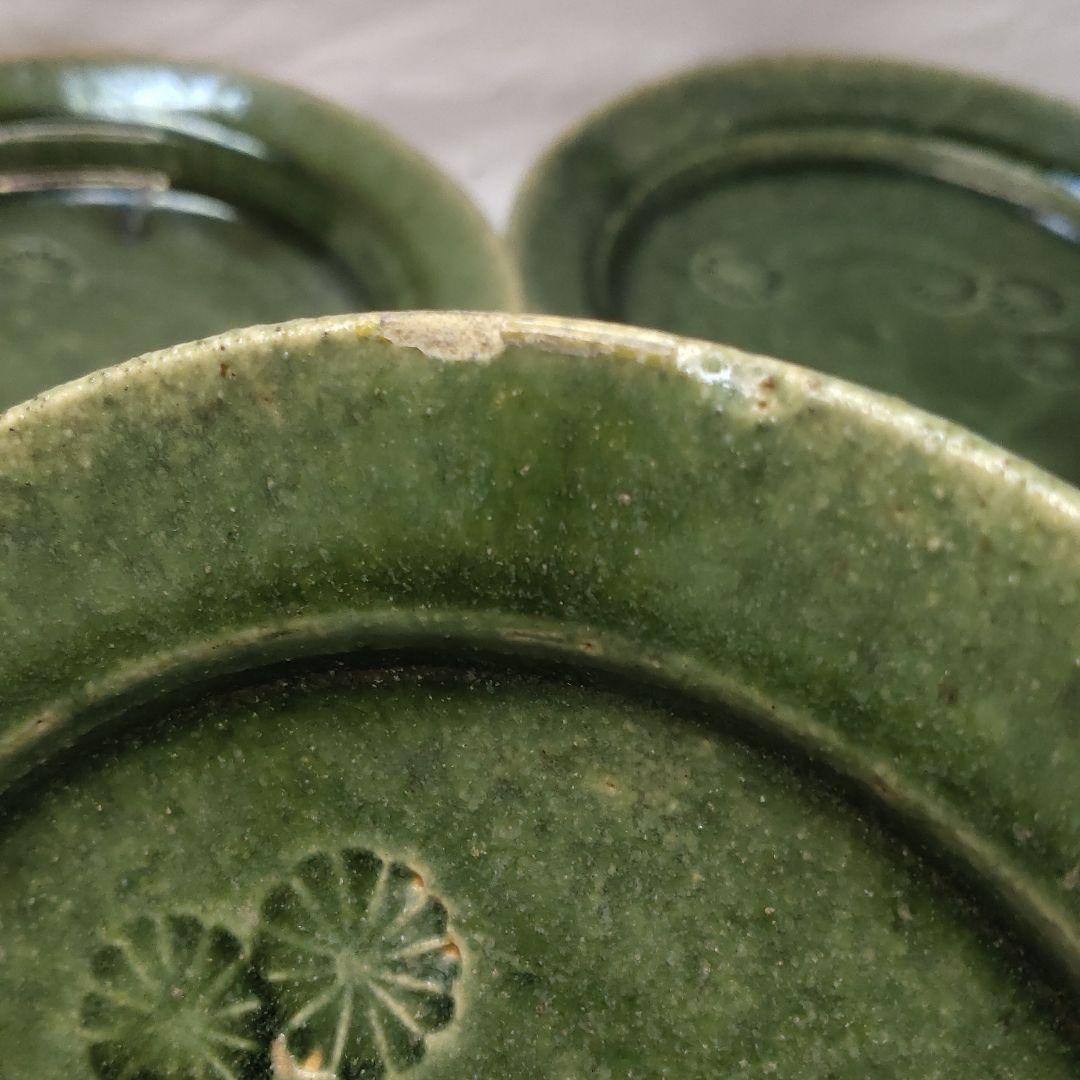 Kosei Oribe ware Kasaharayama kiln Inscription flower plate 4 pieces