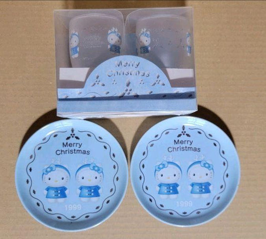 HELLO KITTY1999Christmas Kitty glass plate Set of2