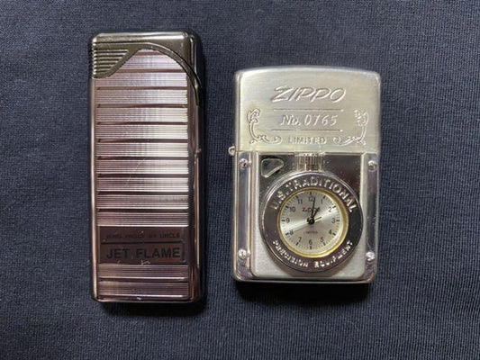 As is For Parts ZIPPO Time Light JET FLAME 2-piece set Analog clock