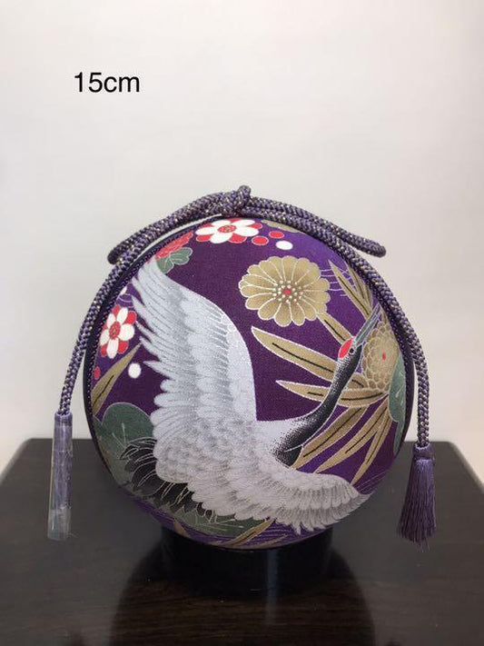 Temari Interior decoration  gift Silver crane x peony on purple background