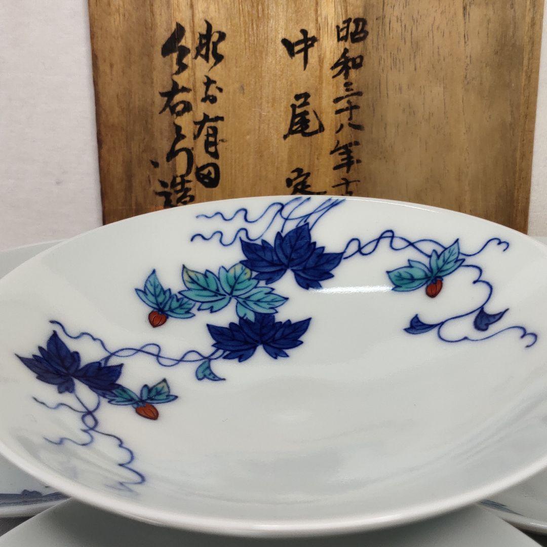 Imaizumi Imaemon 5 deep plates Nishiki Tsutae Co-box Hand-painted