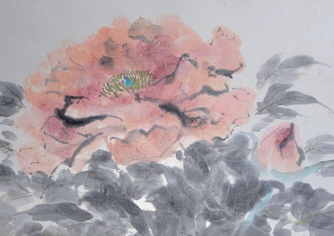 Hanging scroll Kobayashi Gonami Peony drawing Co-seal matching box JAPAN