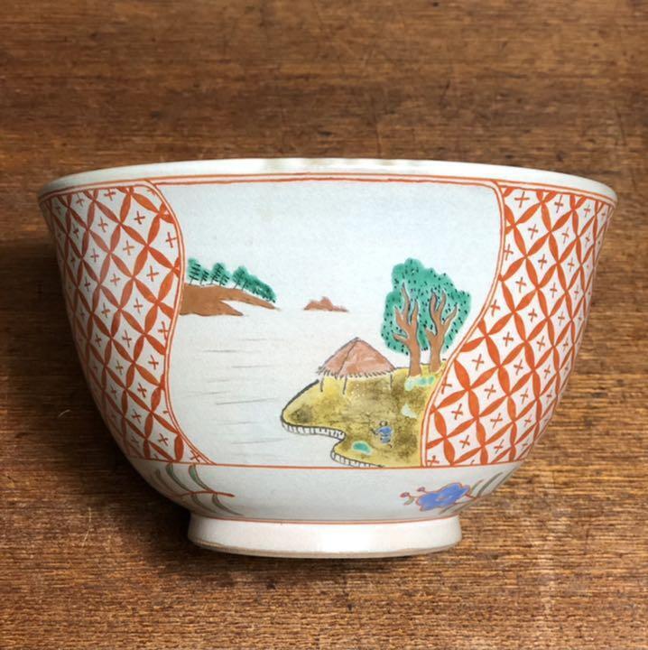 Banko ware, red-painted confectionery, moon and louge, landscape