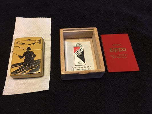 As is for Parts Zippo☆B&S DESIGN Lacquered Zippo Fisherman paulownia box URUSHI