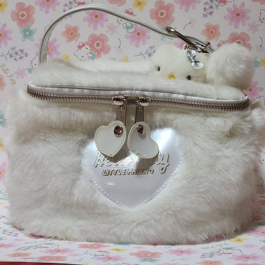 Kitty Enamel & Fur Vanity Bag Pouch Sanrio Retro