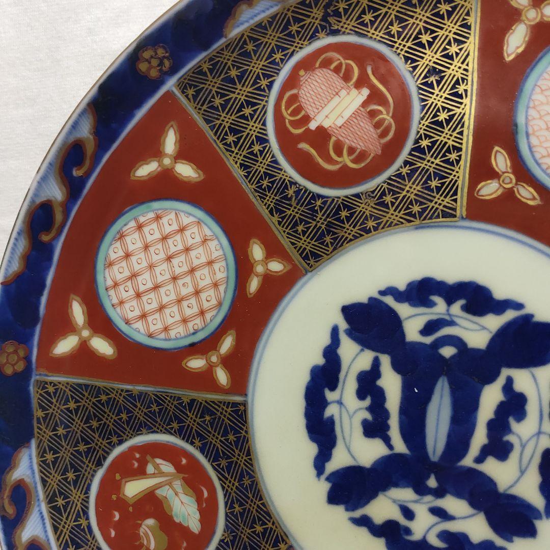 Koimari ware round crest plate gold brocade Edo period paulownia box