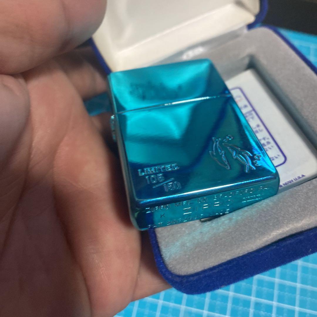 As is For Parts Zippo limited edition marine blue lucky dolphin oil lighter