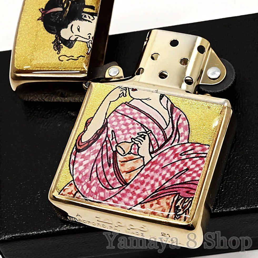 ZIPPO Lighter Genuine gold leaf Ukiyo-e Woman blowing smoke Gold tank