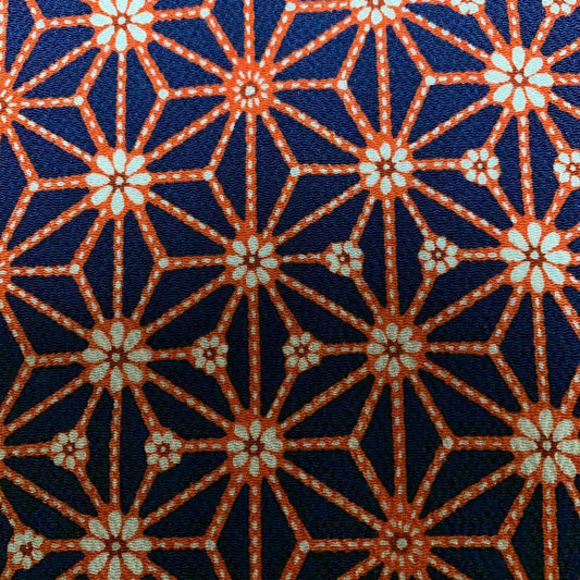 Pure silk crepe kimono hagire about 35 x 100 dark blue orange orange