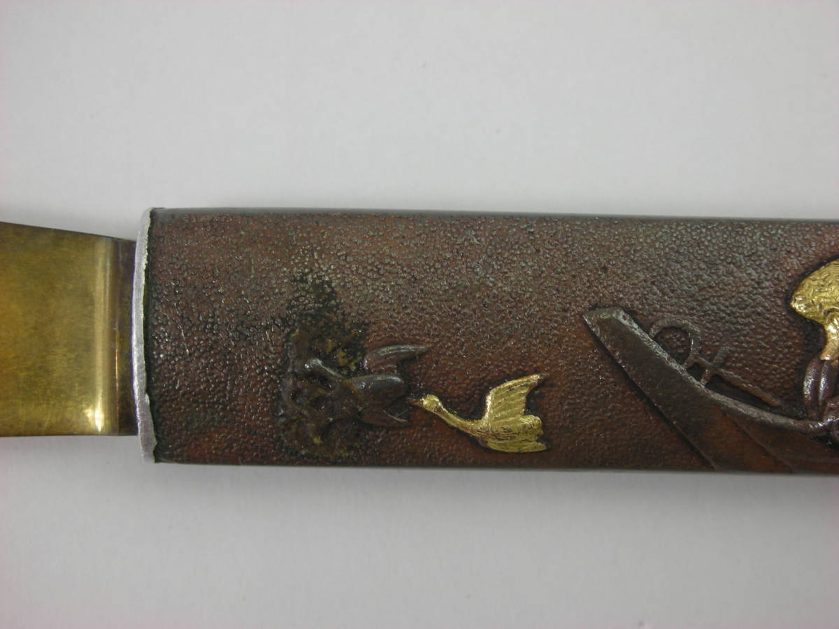 Kozuka Old bird person riding a ship Japanese Antiques