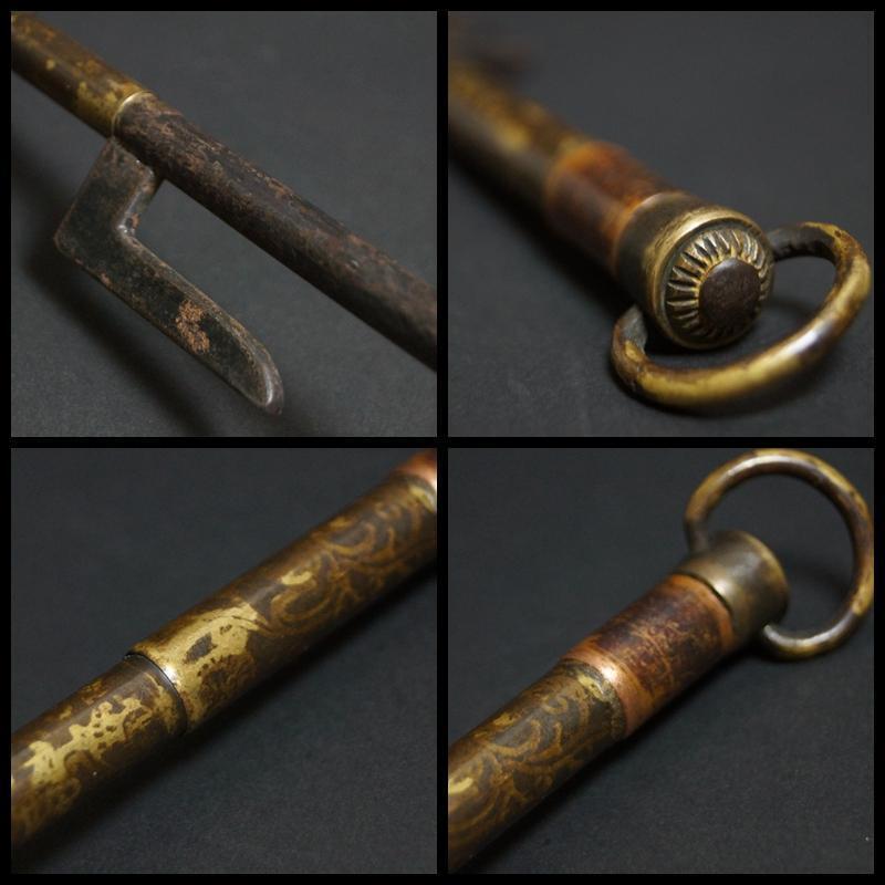 Edo Jitte iron pentagonal bar brass old pine pattern copper Karakusa