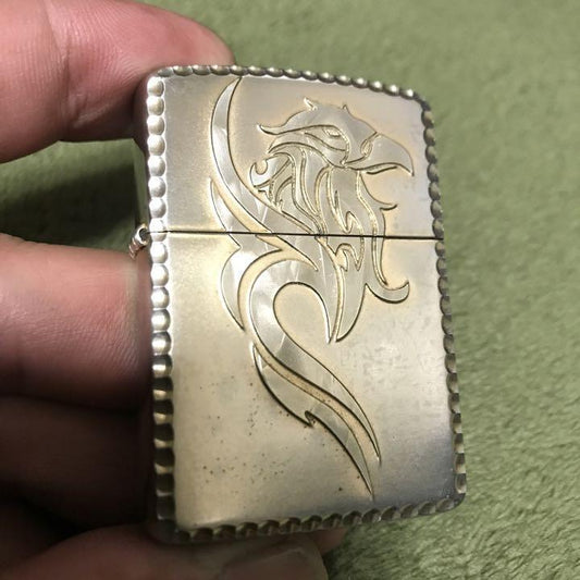 As is For Parts Armor Zippo Tribal Silver Color Engraving