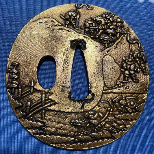 Tsuba Japanese Sword Guard brass Antique Edo