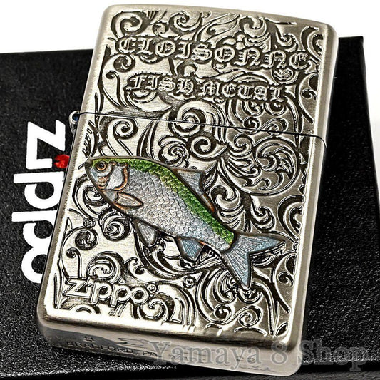 ZIPPO Lighter cloisonne metal spatula fishing nickel both sides