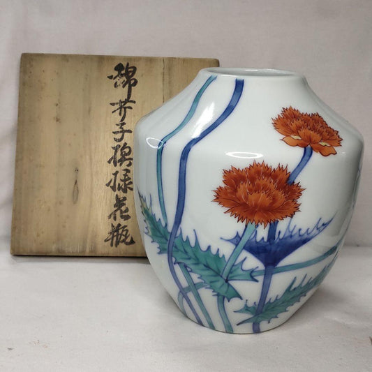 Imaemon Imaemon Nishiki Poppy Vase Flower Vase Co-box Hand-painted