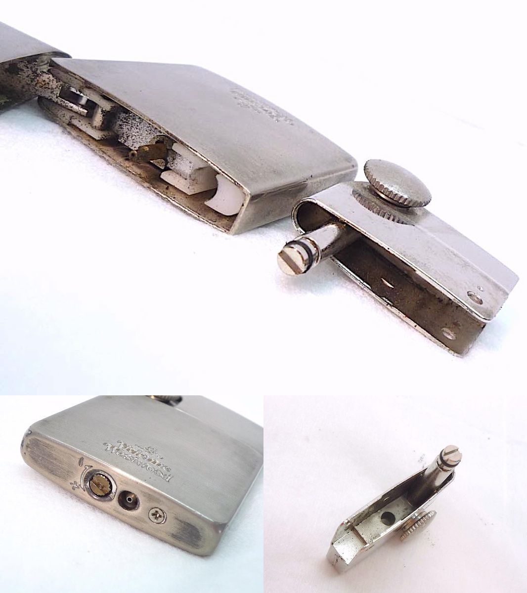 As is For Parts Vivienne Westwood thin gas lighter silver stainless steel