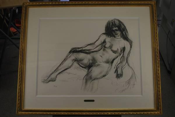 Ryuzaburo Umehara Nude woman figure Lithograph Hanging scroll JAPAN