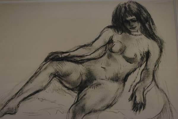 Ryuzaburo Umehara Nude woman figure Lithograph Hanging scroll JAPAN