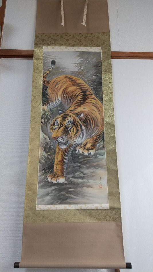 Hanging scroll "Fighting Tiger" Hideishi Tomita Shinsaku JAPAN