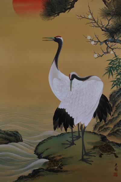 Kawashima Koan Shochiku Umezuru Kamezu Hanging scroll  JAPAN