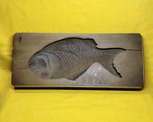 Japanese antique wood carving Sea bream mold 2 layers Handmade