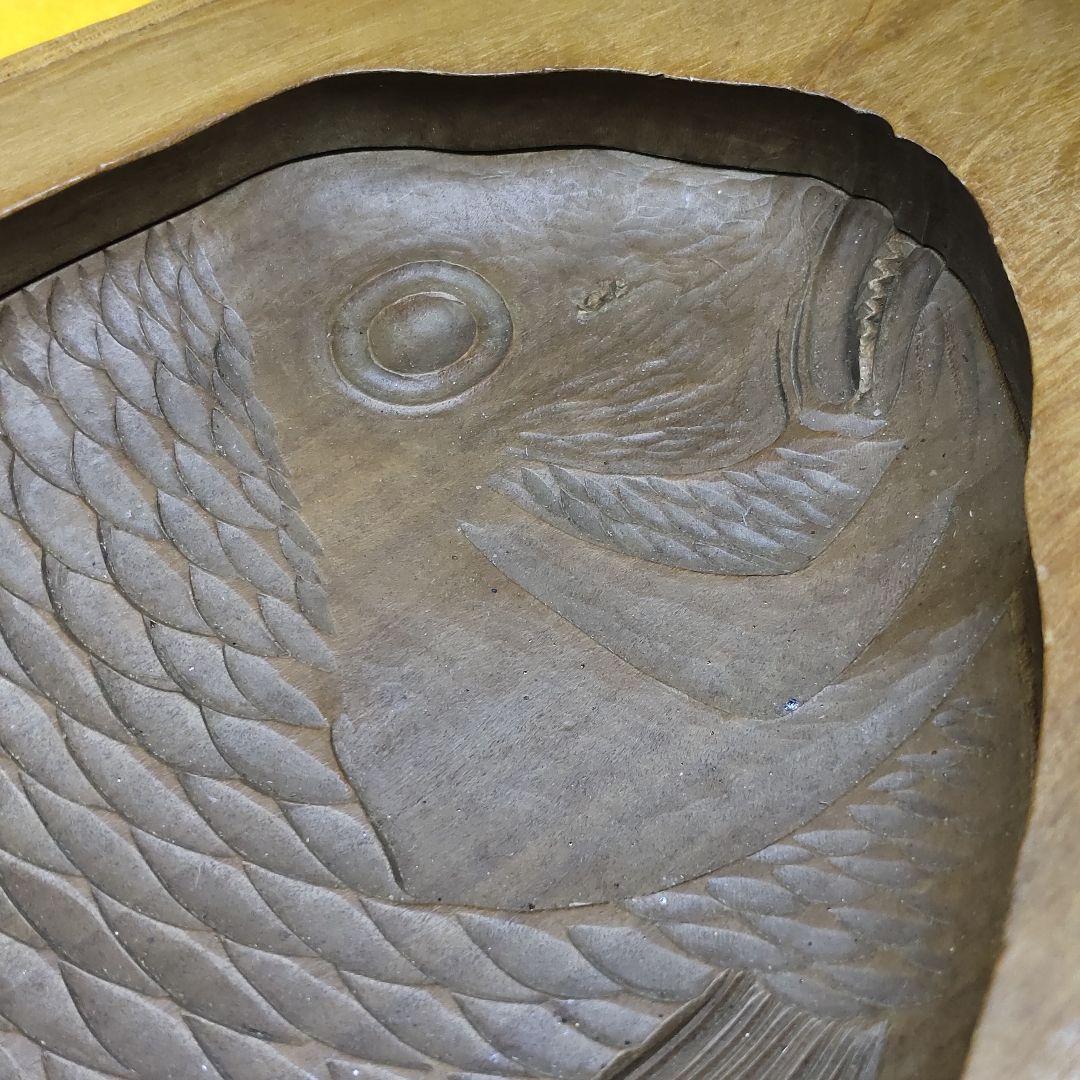 Japanese antique wood carving Sea bream mold 2 layers Handmade