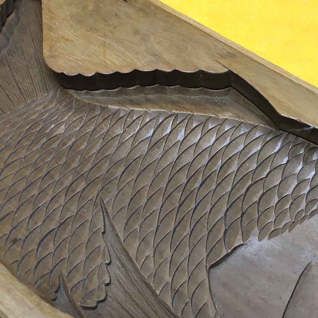 Japanese antique wood carving Sea bream mold 2 layers Handmade