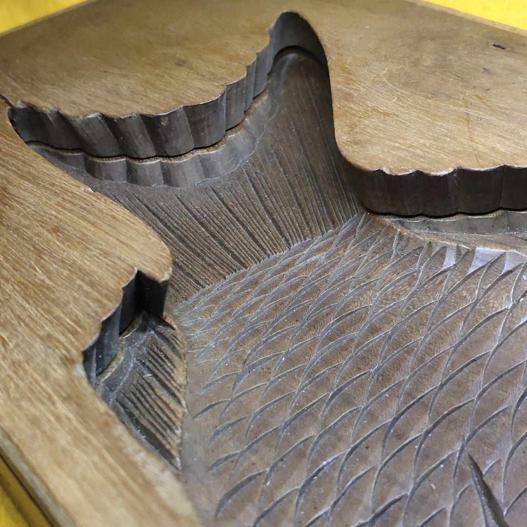 Japanese antique wood carving Sea bream mold 2 layers Handmade